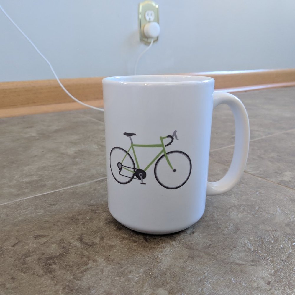 15 oz White Mug with Green Bicycle